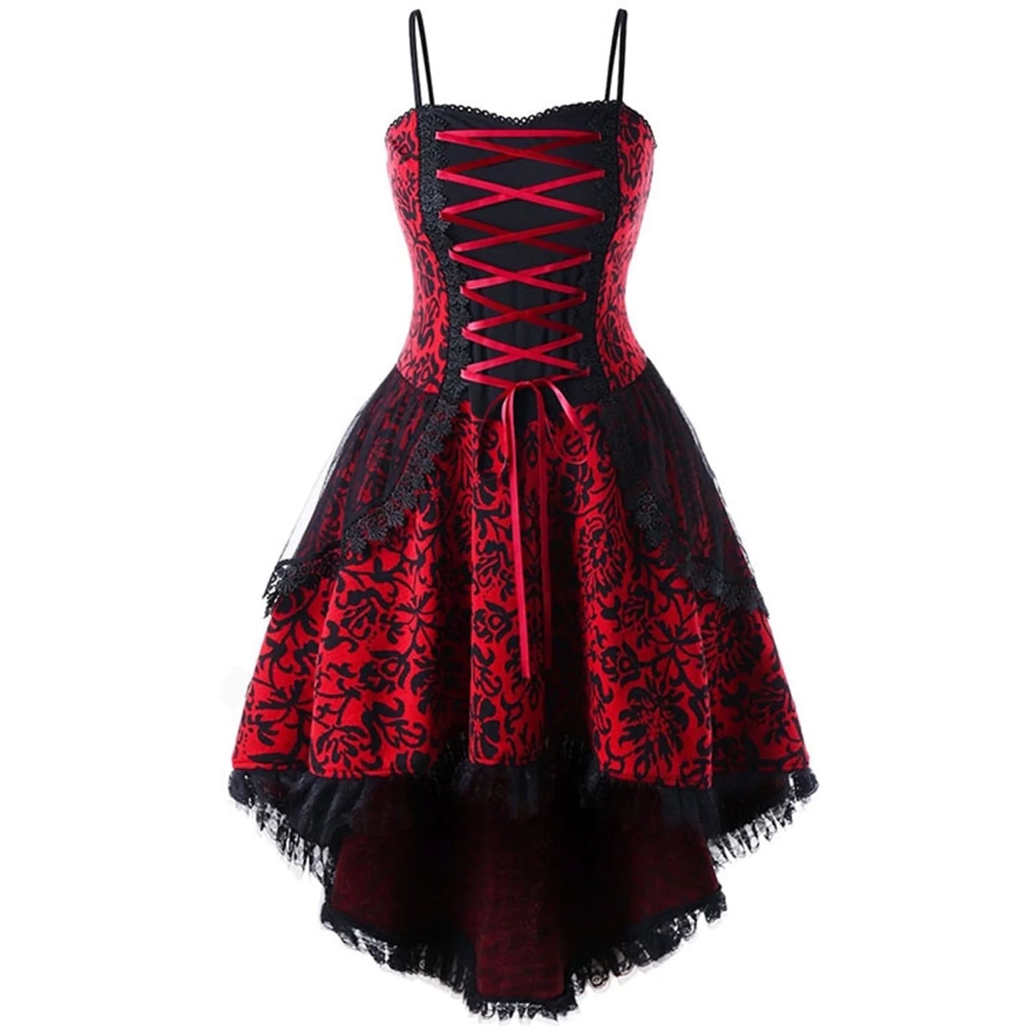 Womens Goth Corset Dress Steampunk Dresses Sleeveless Lace Trim Swing Clothes Spaghetti Strap Cocktail Dress plus Size Masquerade Ball Gowns