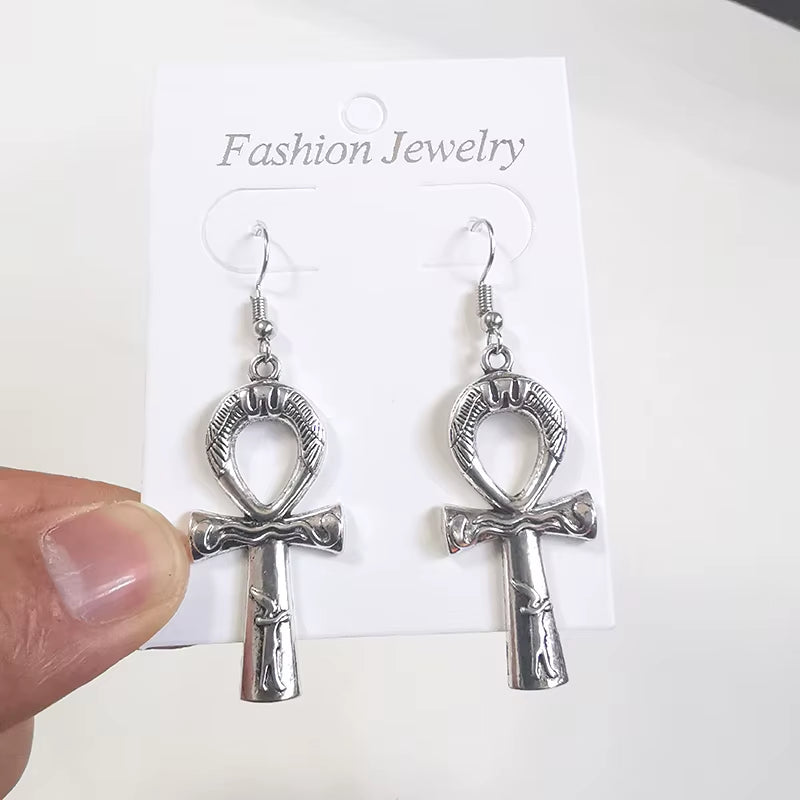 Egyptian Big Ankh Crosses Drop & Dangle Earrings for Women Vintage Jewelry Long Large Accessories Holiday Gifts