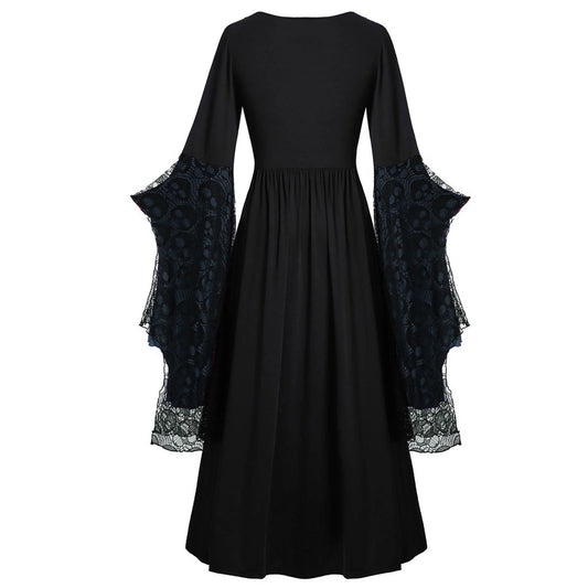 Womens Gothic Dress plus Size Flare Sleeve Dress Skull Lace Print Steampunk Dresses Cocktail Dresses Flowy Goth Corset Dress Maxi Wedding Guest Dresses up to 65% Off
