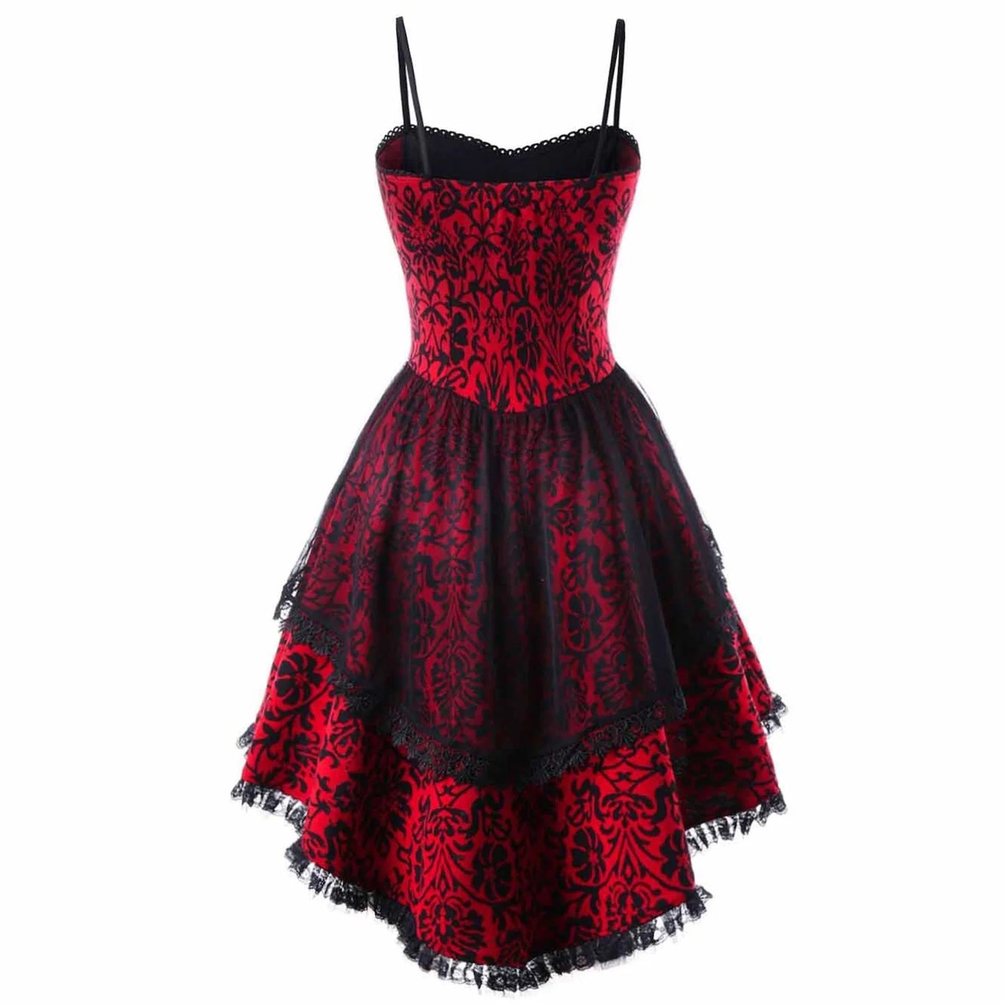 Womens Goth Corset Dress Steampunk Dresses Sleeveless Lace Trim Swing Clothes Spaghetti Strap Cocktail Dress plus Size Masquerade Ball Gowns