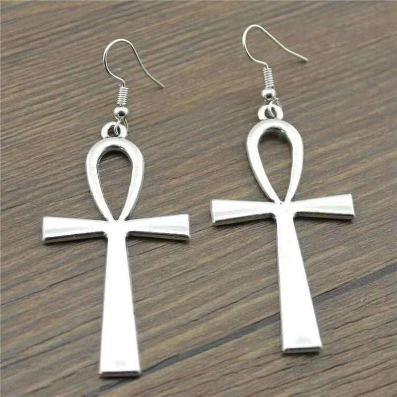 Egyptian Big Ankh Crosses Drop & Dangle Earrings for Women Vintage Jewelry Long Large Accessories Holiday Gifts