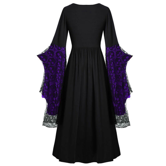 Womens Gothic Dress plus Size Flare Sleeve Dress Skull Lace Print Steampunk Dresses Cocktail Dresses Flowy Goth Corset Dress Maxi Wedding Guest Dresses up to 40% off Fashion