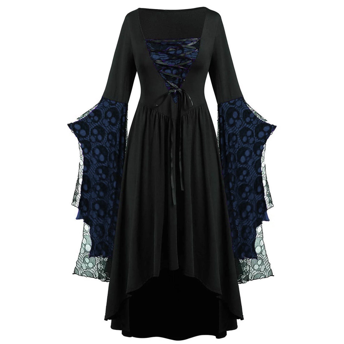 Womens Gothic Dress plus Size Flare Sleeve Dress Skull Lace Print Steampunk Dresses Cocktail Dresses Flowy Goth Corset Dress Maxi Wedding Guest Dresses up to 65% Off
