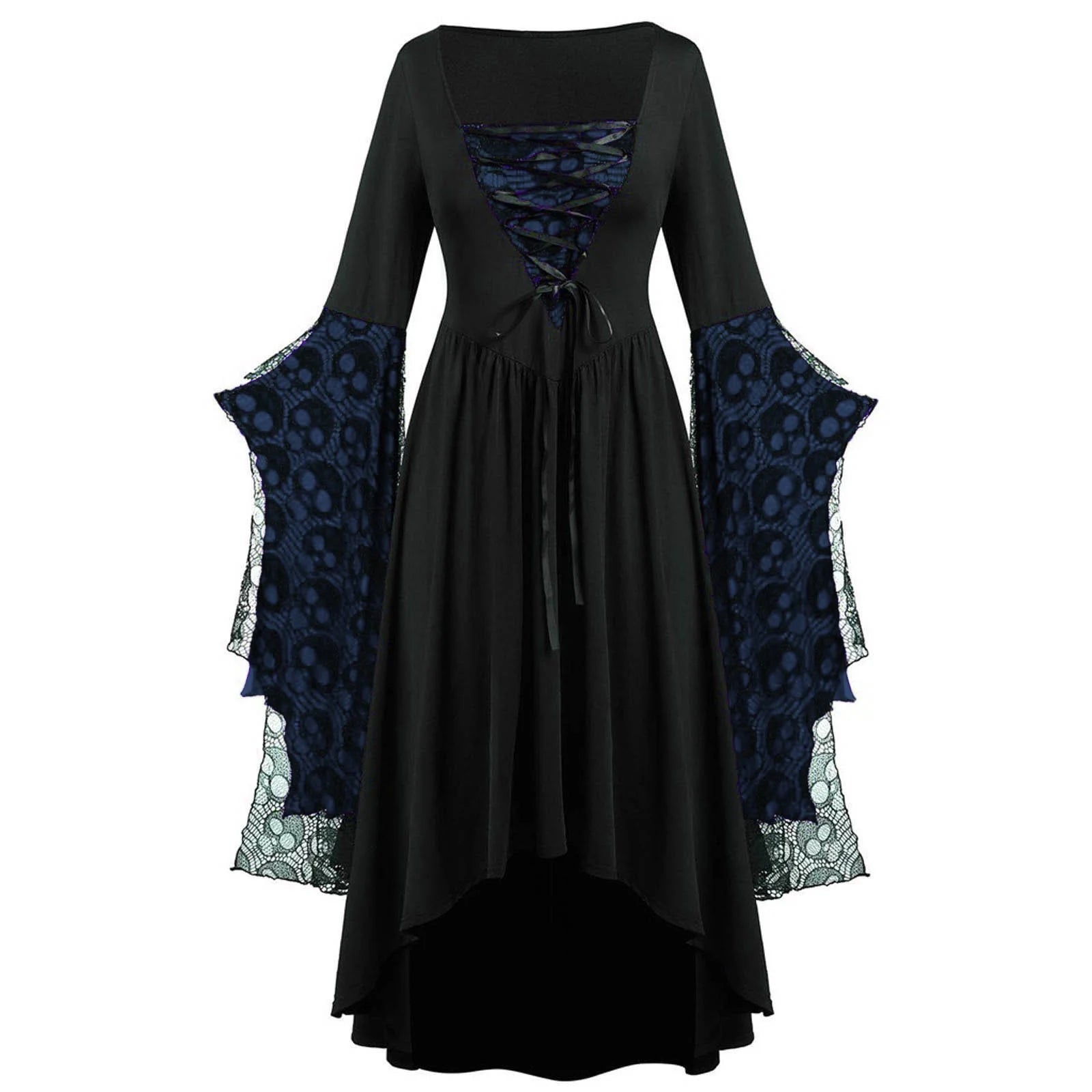 Womens Gothic Dress plus Size Flare Sleeve Dress Skull Lace Print Steampunk Dresses Cocktail Dresses Flowy Goth Corset Dress Maxi Wedding Guest Dresses up to 65% Off