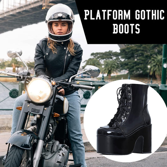 Erocalli Platform Boots Goth Boots for Women Chunky Heeled Combat Goth Boots Buckle Knight Punk Gothic Boots Lace up round Toe Ankle Booties