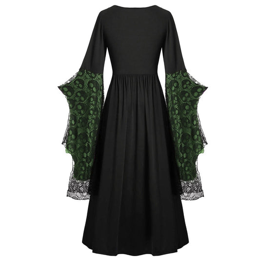 Womens Gothic Dress plus Size Flare Sleeve Dress Skull Lace Print Steampunk Dresses Cocktail Dresses Flowy Goth Corset Dress Maxi Wedding Guest Dresses Holi