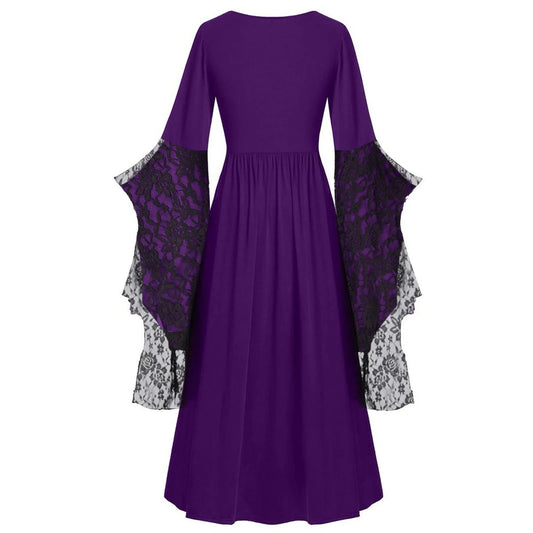 Womens Gothic Dress plus Size Flare Sleeve Dress Skull Lace Print Steampunk Dresses Dresses Flowy Goth Corset Dress Maxi Wedding Guest Dresses and Day