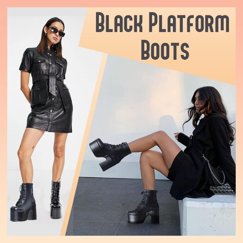 Erocalli Platform Boots Goth Boots for Women Chunky Heeled Combat Goth Boots Buckle Knight Punk Gothic Boots Lace up round Toe Ankle Booties