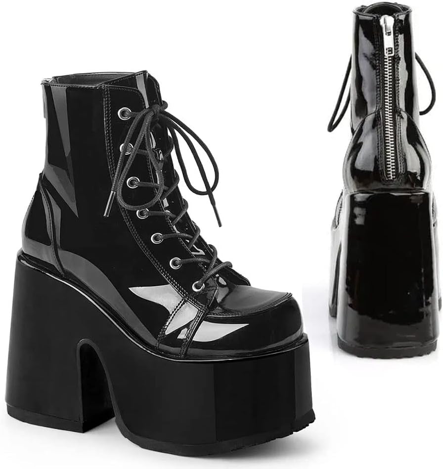 Erocalli Platform Boots Goth Boots for Women Chunky Heeled Combat Goth Boots Buckle Knight Punk Gothic Boots Lace up round Toe Ankle Booties