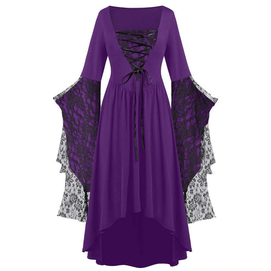 Womens Gothic Dress plus Size Flare Sleeve Dress Skull Lace Print Steampunk Dresses Dresses Flowy Goth Corset Dress Maxi Wedding Guest Dresses and Day