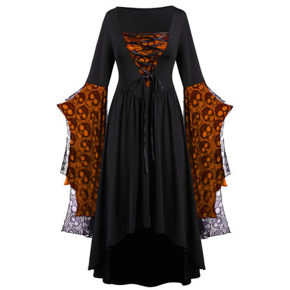 Womens Gothic Dress plus Size Flare Sleeve Dress Skull Lace Print Steampunk Dresses Cocktail Dresses Flowy Goth Corset Dress Maxi Wedding Guest Dresses Fall Savings