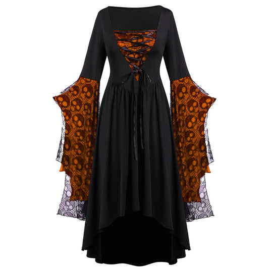 Womens Gothic Dress plus Size Flare Sleeve Dress Skull Lace Print Steampunk Dresses Cocktail Dresses Flowy Goth Corset Dress Maxi Wedding Guest Dresses Fall Savings