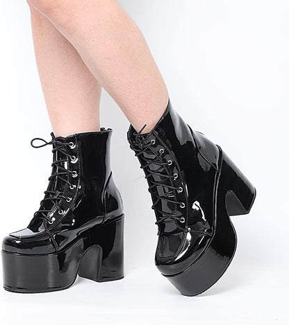 Erocalli Platform Boots Goth Boots for Women Chunky Heeled Combat Goth Boots Buckle Knight Punk Gothic Boots Lace up round Toe Ankle Booties