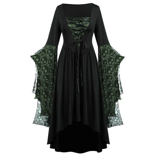 Womens Gothic Dress plus Size Flare Sleeve Dress Skull Lace Print Steampunk Dresses Cocktail Dresses Flowy Goth Corset Dress Maxi Wedding Guest Dresses Holi