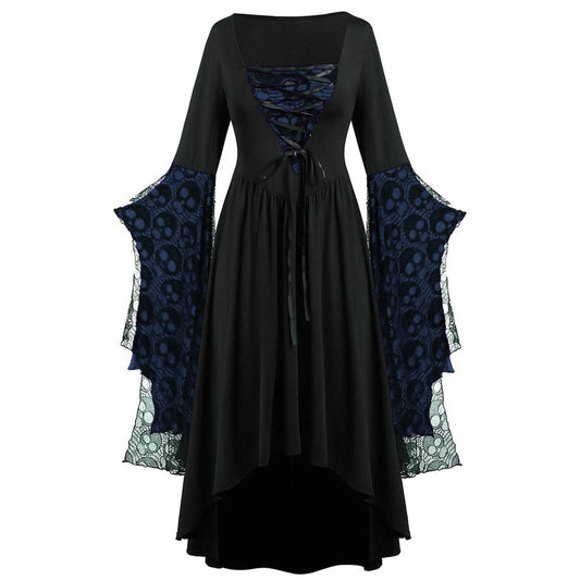 Womens Gothic Dress plus Size Flare Sleeve Dress Skull Lace Print Steampunk Dresses Cocktail Dresses Flowy Goth Corset Dress Maxi Wedding Guest Dresses up to 65% Off