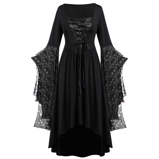 Womens Gothic Dress plus Size Flare Sleeve Dress Skull Lace Print Steampunk Dresses Cocktail Dresses Flowy Goth Corset Dress Maxi Wedding Guest Dresses Fall Savings