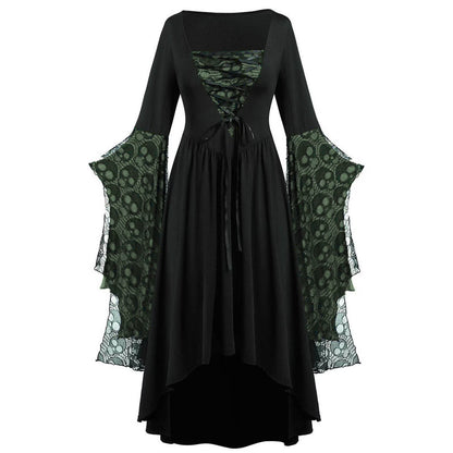 Womens Gothic Dress plus Size Flare Sleeve Dress Skull Lace Print Steampunk Dresses Cocktail Dresses Flowy Goth Corset Dress Maxi Wedding Guest Dresses and Day