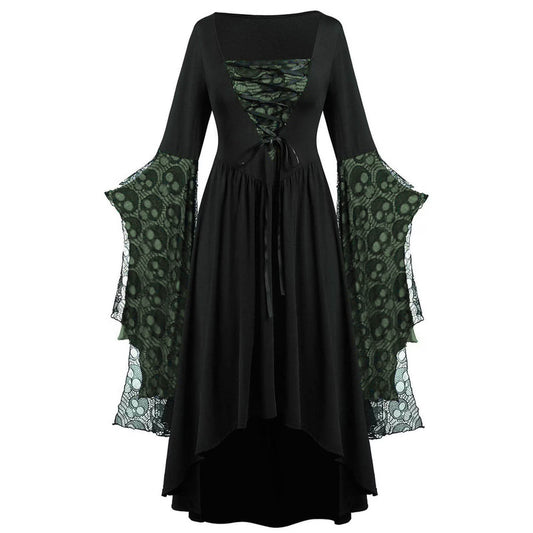 Womens Gothic Dress plus Size Flare Sleeve Dress Skull Lace Print Steampunk Dresses Cocktail Dresses Flowy Goth Corset Dress Maxi Wedding Guest Dresses and Day